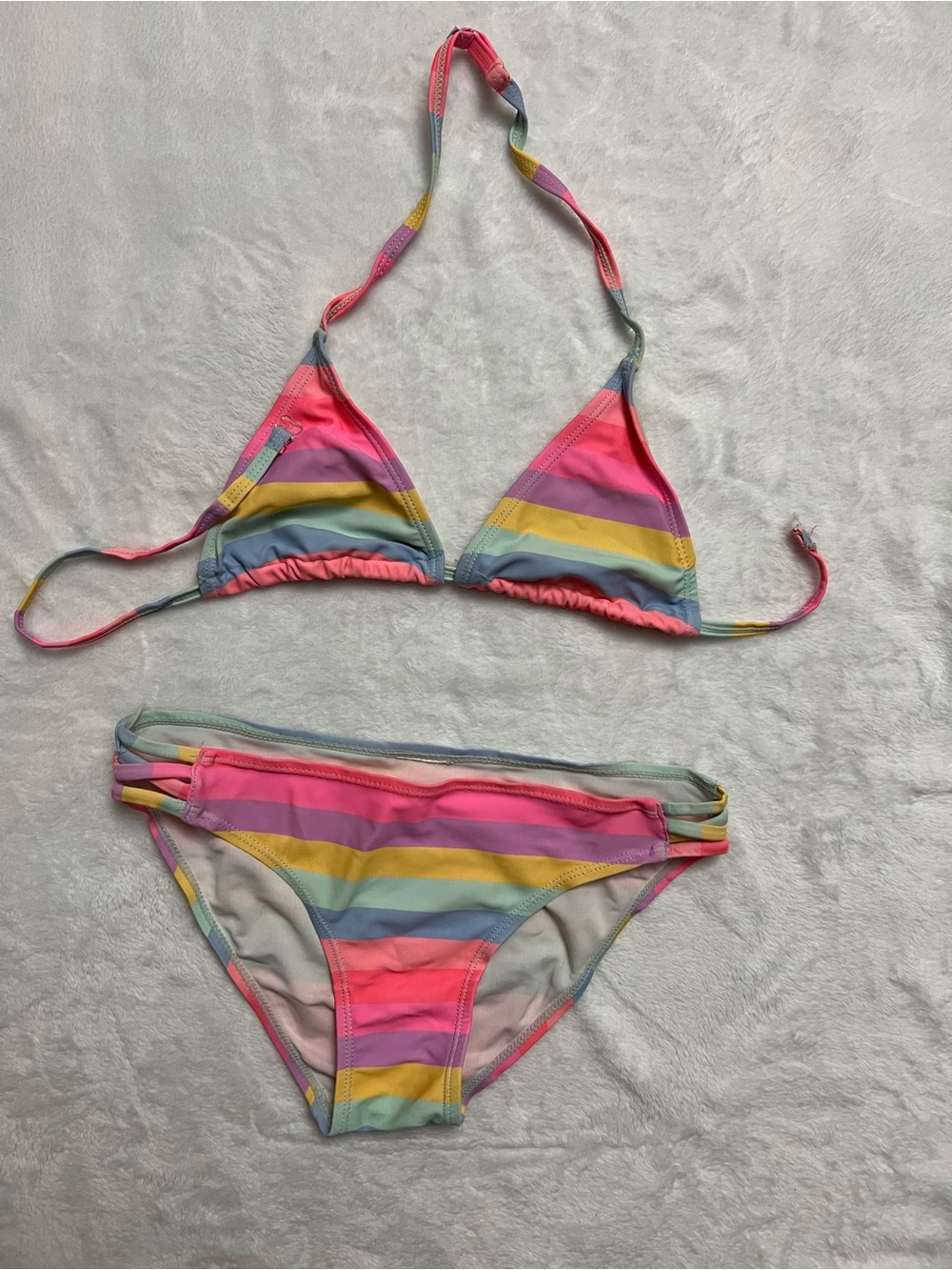 Striped Pastel Triangle Bikini Set - Pink, Yellow, Blue
